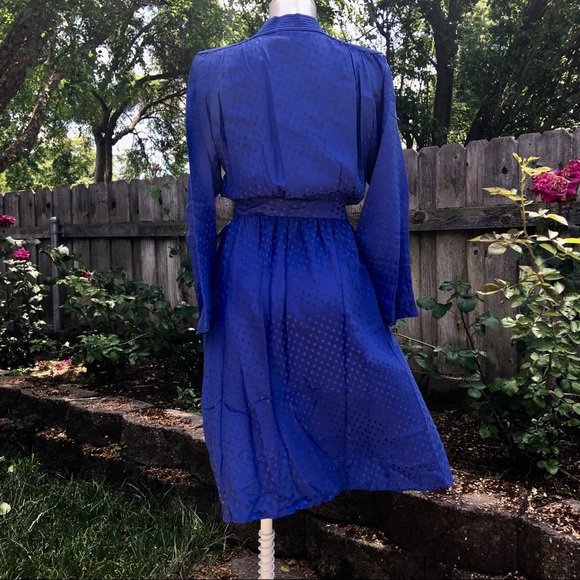 ARGENTI Royal blue 100% silk faux wrap dress - Picture 6 of 7